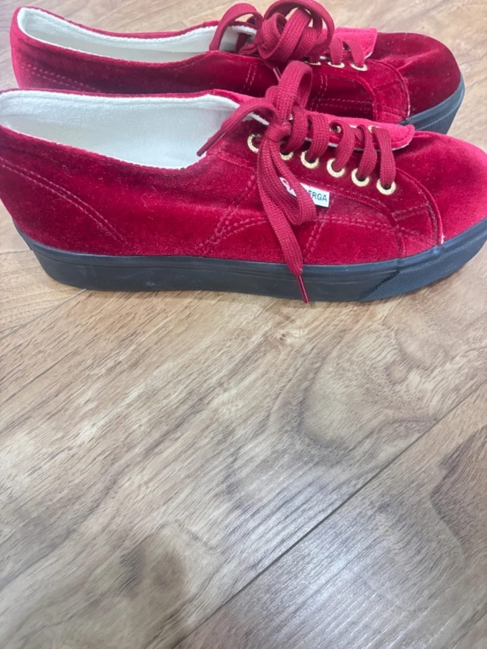 Superga 2790 Platform Sneakers EU 40 Red Velvet Gold Eyelets Black Sole